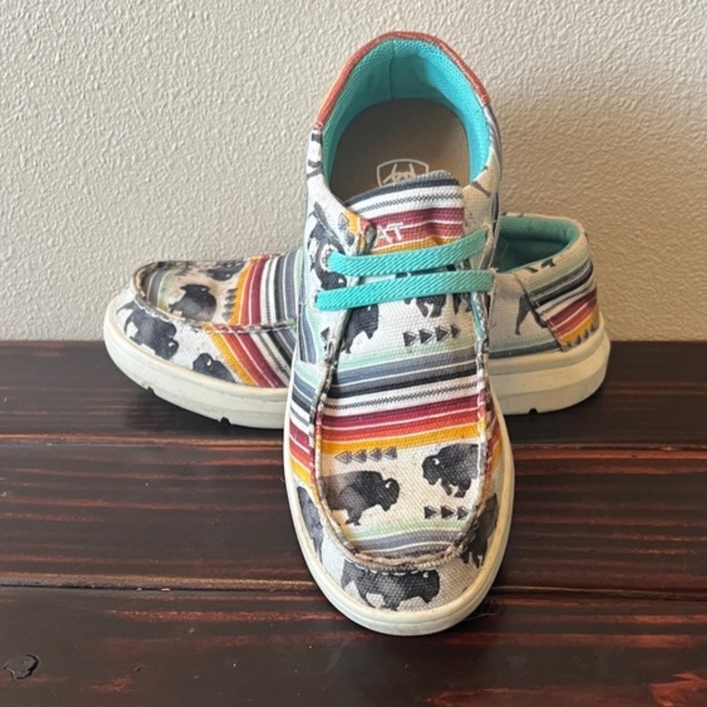 Kids Buffalo Print Canvas Slip-On Sneakers - Turquoise Accents